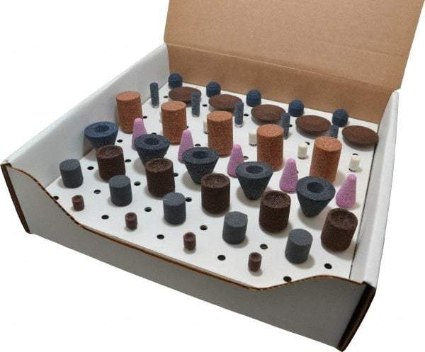 Grier Abrasives - 50 Piece Aluminum Oxide Vitrified Mounted Stone Abrasive Point Set - Assorted Shapes - Americas Industrial Supply