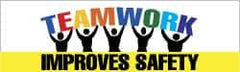 NMC - Teamwork Improves Safety, 120 Inch Long x 36 Inch High, Safety Banner with Graphic - Graphic Shows Planet Earth, Polyethylene, English, Printed on 1 Side - Americas Industrial Supply