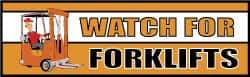 NMC - Watch for Forklifts, 120 Inch Long x 36 Inch High, Safety Banner with Graphic - Graphic Shows Recycling Symbol, Polyethylene, English, Printed on 1 Side - Americas Industrial Supply