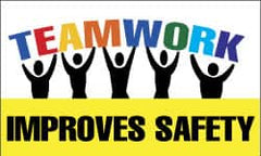 NMC - Teamwork Improves Safety, 60 Inch Long x 36 Inch High, Safety Banner - Polyethylene, English, Printed on 1 Side - Americas Industrial Supply