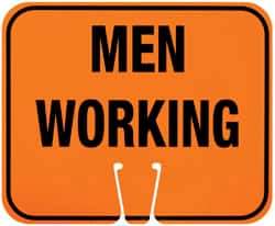 NMC - "Men Working", 12-3/4" Wide x 10-1/2" High, Plastic Construction Roadway Signs - Black on Orange, Rectangle, Cone Mount - Americas Industrial Supply
