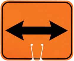 NMC - "Double Arrow", 12-3/4" Wide x 10-1/2" High, Plastic Construction Roadway Signs - Black on Orange, Rectangle, Cone Mount - Americas Industrial Supply