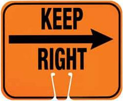 NMC - "Keep Right", "Right Arrow", 12-3/4" Wide x 10-1/2" High, Plastic Construction Roadway Signs - Black on Orange, Rectangle, Cone Mount - Americas Industrial Supply