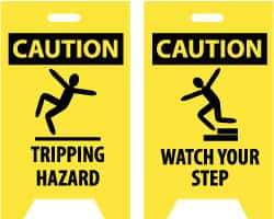 NMC - Caution - Tripping Hazard, Caution - Watch Your Step, 12" Wide x 19" High, Plastic Floor Sign - A-Frame, Black on Yellow, For Accident Prevention - Americas Industrial Supply