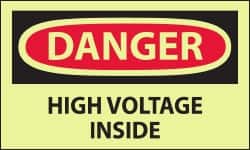 NMC - Accident Prevention Label, Header: DANGER - Legend: Danger - High Voltage Inside, English, Red & Black & Yellow, 5" Long x 3" High, Sign Muscle Finish - Americas Industrial Supply