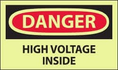 NMC - Accident Prevention Label, Header: DANGER - Legend: Danger - High Voltage Inside, English, Red & Black & Yellow, 5" Long x 3" High, Sign Muscle Finish - Americas Industrial Supply