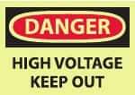 NMC - "Danger - High Voltage - Keep Out", 10" Long x 14" Wide, Pressure-Sensitive Vinyl Safety Sign - Rectangle, 0.004" Thick, Use for Accident Prevention - Americas Industrial Supply