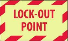 NMC - Accident Prevention Label - Legend: Lock-Out Point, English, Red on Yellow, 5" Long x 3" High, Sign Muscle Finish - Americas Industrial Supply