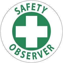 NMC - Safety Observer, Hard Hat Label - Green on White, 2" Thick, For Accident Prevention - Americas Industrial Supply