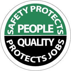 NMC - Safety Protects People - Quality Protects Job, Hard Hat Label - White on Green & Black, 2" Thick, For Accident Prevention - Americas Industrial Supply