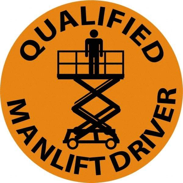 NMC - Qualified Man Lift Driver, Hard Hat Label - Black on Orange, 2" Thick, For Certified Operator - Americas Industrial Supply