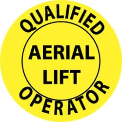 NMC - Qualified Aerial Lift Operator, Hard Hat Label - Black on Yellow, 2" Thick, For Certified Operator - Americas Industrial Supply