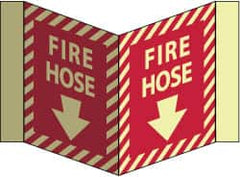 NMC - Fire Hose, Acrylic Fire Sign - 8-3/4" Wide x 5-3/4" High, Glow-in-the-Dark - Americas Industrial Supply