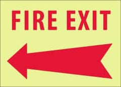 NMC - Fire Exit, Pressure Sensitive Vinyl Fire Sign - 14" Wide x 10" High, Glow-in-the-Dark - Americas Industrial Supply