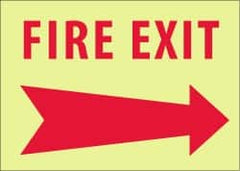 NMC - Fire Exit, Pressure Sensitive Vinyl Fire Sign - 14" Wide x 10" High, Glow-in-the-Dark - Americas Industrial Supply