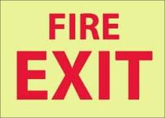 NMC - Fire Exit, Pressure Sensitive Vinyl Fire Sign - 14" Wide x 10" High, Glow-in-the-Dark - Americas Industrial Supply