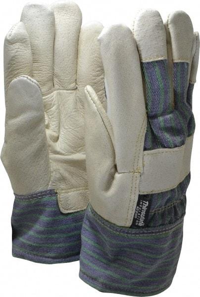 PRO-SAFE - Size L (9) Grain Pigskin Cold Protection Work Gloves - For General Purpose, Uncoated, Safety Cuff, Full Fingered, White/Blue/Green, Paired - Americas Industrial Supply