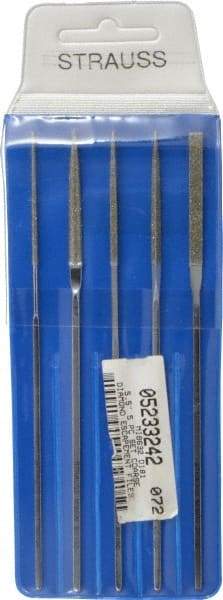 Strauss - 5 Piece Diamond Pattern File Set - 5-1/2" Long, Coarse Coarseness, Square Handle, Set Includes Equalling, Half Round, Round, Square - Americas Industrial Supply