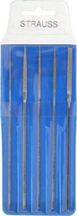 Strauss - 5 Piece Diamond Pattern File Set - 5-1/2" Long, Fine Coarseness, Square Handle, Set Includes Equalling, Half Round, Round, Square - Americas Industrial Supply