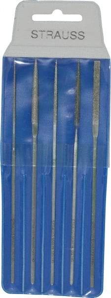 Strauss - 5 Piece Diamond Pattern File Set - 5-1/2" Long, Medium Coarseness, Square Handle, Set Includes Equalling, Half Round, Round, Square - Americas Industrial Supply