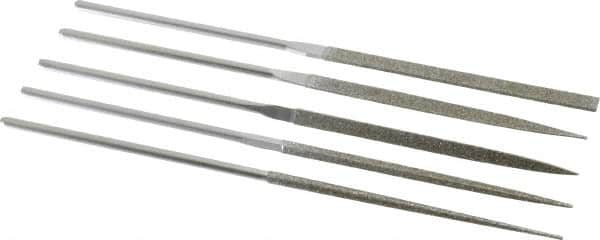 Strauss - 5 Piece Diamond Pattern File Set - 5-1/2" Long, Coarse Coarseness, Round Handle, Set Includes Equalling, Half Round, Round, Square, Three Square - Americas Industrial Supply