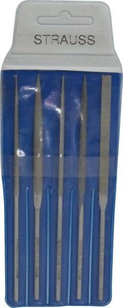 Strauss - 5 Piece Diamond Pattern File Set - 5-1/2" Long, Fine Coarseness, Round Handle, Set Includes Equalling, Half Round, Round, Square, Three Square - Americas Industrial Supply