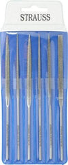 Strauss - 6 Piece Diamond Pattern File Set - 5-1/2" Long, Coarse Coarseness, Round Handle, Set Includes Crossing, Equalling, Half Round, Round, Square, Three Square - Americas Industrial Supply