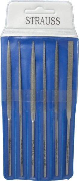 Strauss - 6 Piece Diamond Pattern File Set - 5-1/2" Long, Fine Coarseness, Round Handle, Set Includes Crossing, Equalling, Half Round, Round, Square, Three Square - Americas Industrial Supply