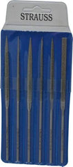 Strauss - 6 Piece Diamond Pattern File Set - 5-1/2" Long, Medium Coarseness, Round Handle, Set Includes Crossing, Equalling, Half Round, Round, Square, Three Square - Americas Industrial Supply