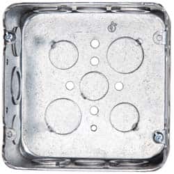 Cooper Crouse-Hinds - 1 Gang, (17) 1/2 & 3/4" Knockouts, Steel Square Outlet Box - 4-11/16" Overall Height x 4-11/16" Overall Width x 2-1/8" Overall Depth - Americas Industrial Supply
