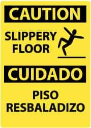 NMC - "Caution - Slippery Floor", 14" Long x 10" Wide, Pressure-Sensitive Vinyl Safety Sign - Rectangle, 0.004" Thick, Use for Accident Prevention - Americas Industrial Supply