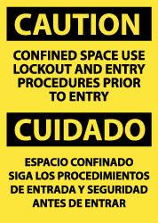 NMC - "Caution - Confined Space - Use Lockout and Entry Procedures Prior to Entry", 14" Long x 10" Wide, Aluminum Safety Sign - Rectangle, 0.04" Thick, Use for Accident Prevention - Americas Industrial Supply