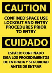 NMC - "Caution - Confined Space - Use Lockout and Entry Procedures Prior to Entry", 14" Long x 10" Wide, Pressure-Sensitive Vinyl Safety Sign - Rectangle, 0.004" Thick, Use for Accident Prevention - Americas Industrial Supply