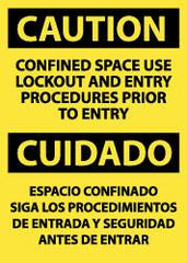 NMC - "Caution - Confined Space - Use Lockout and Entry Procedures Prior to Entry", 14" Long x 10" Wide, Rigid Plastic Safety Sign - Rectangle, 0.05" Thick, Use for Accident Prevention - Americas Industrial Supply