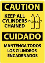 NMC - "Caution - Keep All Cylinders Chained", 14" Long x 10" Wide, Rigid Plastic Safety Sign - Rectangle, 0.05" Thick, Use for Accident Prevention - Americas Industrial Supply