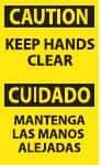 NMC - Accident Prevention Label, Header: CAUTION - Legend: Caution - Keep Hands Clear, English & Spanish, Black & Yellow, 3" Long x 5" High, Sign Muscle Finish - Americas Industrial Supply