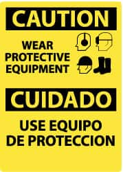 NMC - "Caution - Wear Protective Equipment", 14" Long x 10" Wide, Pressure-Sensitive Vinyl Safety Sign - Rectangle, 0.004" Thick, Use for Accident Prevention - Americas Industrial Supply