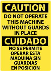 NMC - "Caution - Do Not Operate Machine without Guards in Place", 14" Long x 10" Wide, Rigid Plastic Safety Sign - Rectangle, 0.05" Thick, Use for Accident Prevention - Americas Industrial Supply