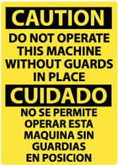 NMC - "Caution - Do Not Operate Machine without Guards in Place", 14" Long x 10" Wide, Pressure-Sensitive Vinyl Safety Sign - Rectangle, 0.004" Thick, Use for Accident Prevention - Americas Industrial Supply