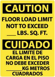 NMC - "Caution - Floor Load Limit - Not to Exceed __ lb. Sq. Ft.", 14" Long x 10" Wide, Pressure-Sensitive Vinyl Safety Sign - Rectangle, 0.004" Thick, Use for Accident Prevention - Americas Industrial Supply