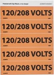 NMC - Electrical Markers Label - Legend: 120/208 Volts, English, Black & Orange, 4-1/2" Long x 1-1/8" High, Sign Muscle Finish - Americas Industrial Supply