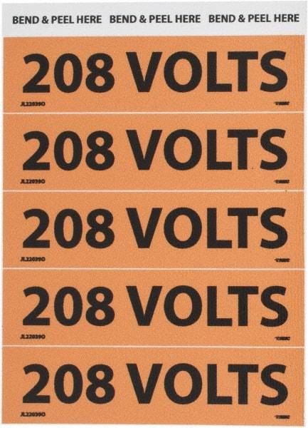 NMC - Electrical Markers Label - Legend: 208 Volts, English, Black & Orange, 4-1/2" Long x 1-1/8" High, Sign Muscle Finish - Americas Industrial Supply