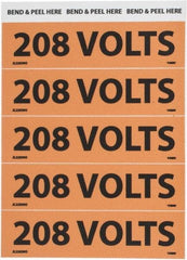 NMC - Electrical Markers Label - Legend: 208 Volts, English, Black & Orange, 4-1/2" Long x 1-1/8" High, Sign Muscle Finish - Americas Industrial Supply