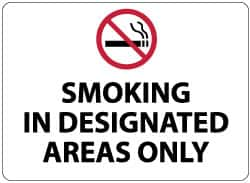 NMC - "Smoking in Designated Areas Only", 10" Long x 14" Wide, Aluminum Safety Sign - Rectangle, 0.04" Thick, Use for Smoking Regulations - Americas Industrial Supply