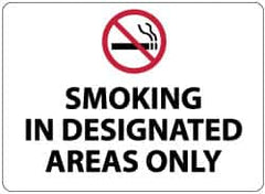 NMC - "Smoking in Designated Areas Only", 10" Long x 14" Wide, Rigid Plastic Safety Sign - Rectangle, 0.05" Thick, Use for Smoking Regulations - Americas Industrial Supply