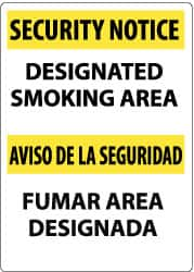 NMC - "Security Notice - Designated Smoking Area", 14" Long x 10" Wide, Aluminum Safety Sign - Rectangle, 0.04" Thick, Use for Smoking Regulations - Americas Industrial Supply