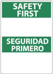 NMC - "Safety First", 14" Long x 10" Wide, Aluminum Safety Sign - Rectangle, 0.04" Thick, Use for Accident Prevention - Americas Industrial Supply