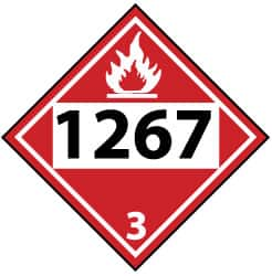 NMC - DOT - Shipping & Vehicle - 1267, 10-3/4" Wide x 10-3/4" High, Pressure-Sensitive Vinyl Placard - Black & Red on White, UV Resistant, Chemical Resistant, Graffiti Proof - Americas Industrial Supply