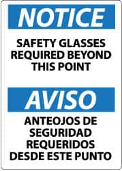 NMC - "Notice - Safety Glasses Required Beyond This Point", 14" Long x 10" Wide, Pressure-Sensitive Vinyl Safety Sign - Rectangle, 0.004" Thick, Use for Accident Prevention - Americas Industrial Supply