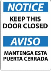 NMC - "Notice - Keep This Door Closed", 14" Long x 10" Wide, Aluminum Safety Sign - Rectangle, 0.04" Thick, Use for Accident Prevention - Americas Industrial Supply